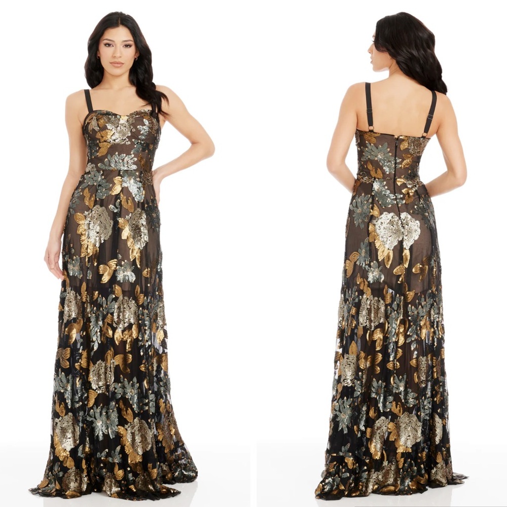 Dress the Population Anabel Sweetheart Bustier Sequin Maxi Dress Size XL NWT